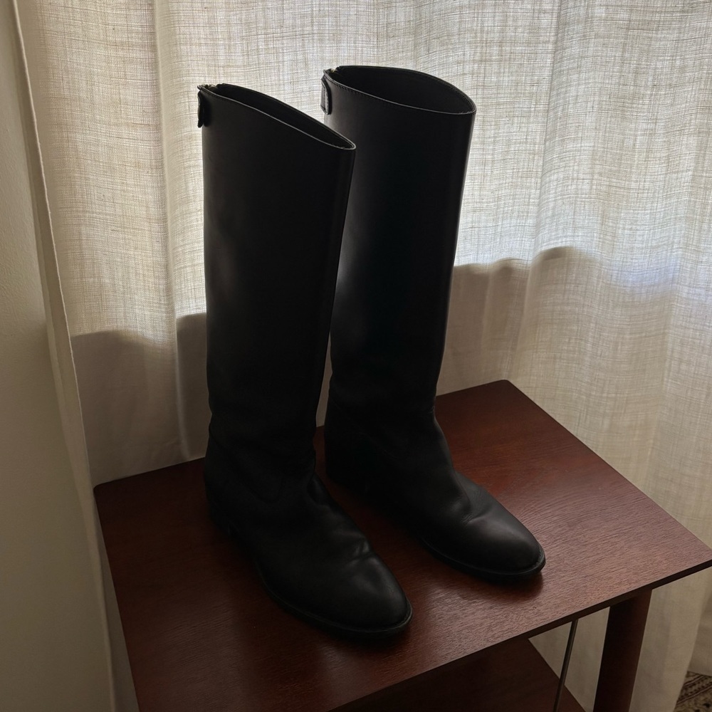 J. Crew Tall Black Leather Riding Boots - Picture 1 of 8